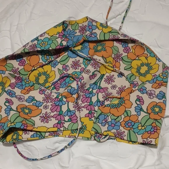 Zara XXL Halter Crop Backless Flower High Neck Top - Picture 6 of 7